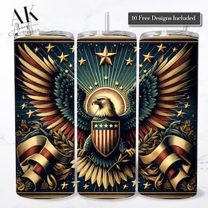 Patriotic Eagle Shield Flag Tumbler Wrap | Vintage Americana Design | 20oz Skinny Tumbler PNG | Digital Download
