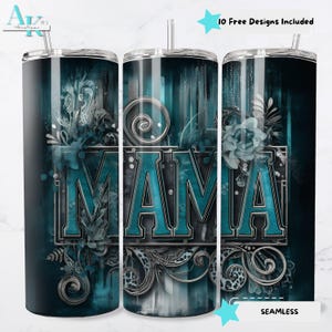 Tumbler Wrap Mama da 20 oz per stampa a sublimazione, design floreale per tumbler sottile, regalo per la mamma, design per tumbler a sublimazione, 20 oz per tumbler, design turchese