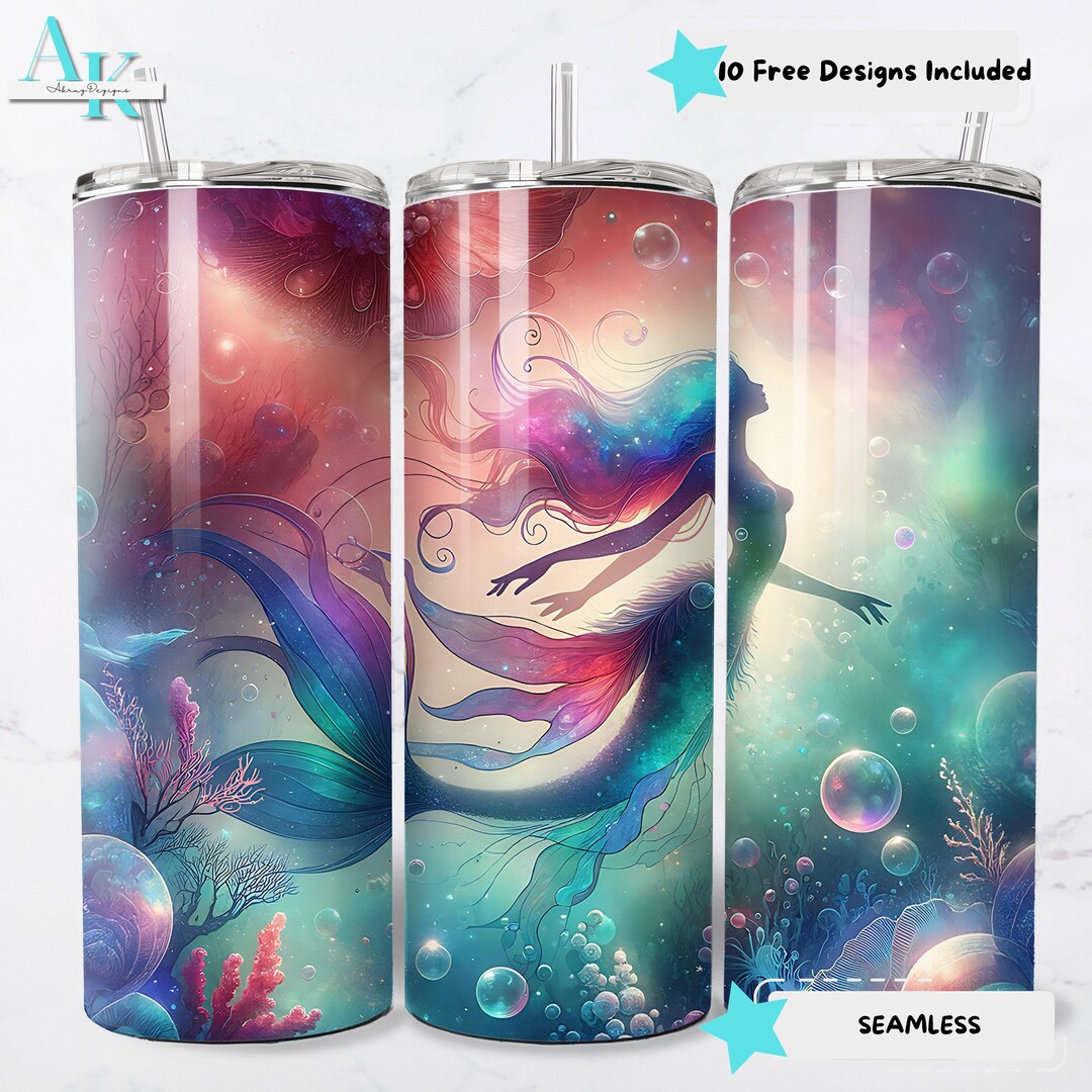 Mermaid Sublimation Tumbler, 20oz Skinny Tumbler Wrap, Ocean Tumbler ...