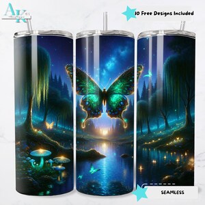 Magische bos vlinder beker wrap, 20oz magere beker wrap, sublimatie beker ontwerp, rechte beker digitale download, rechte beker, png PNGEgg
