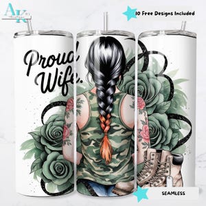 Military Wife Tumbler Wrap, Military Boots, Proud Patriotic Wife, US American Flag, 20 Oz Skinny Sublimation Tumbler Wrap Digital Design PNG