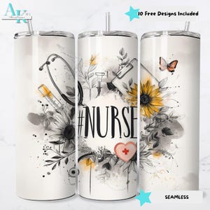 Nurse Tumbler Wrap, Nursing Life 20oz Skinny Tumbler, Sublimation Printable, Digital Download PNG, Floral Nurse Tumbler Design