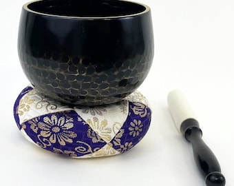 Japanese Buddhist Bell (3.6&quot; Diameter) White & Purple Cushion Bell Set #3