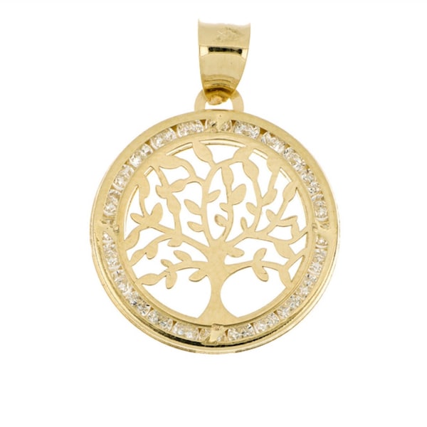 10K Solid Gold Tree of Life Charm with Cubic Zirconias, CZ Tree of Life Charm, Tree of Life Pendant