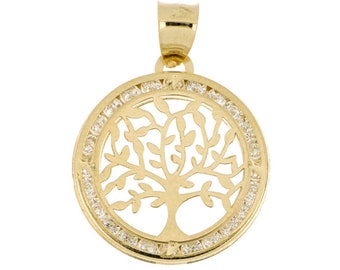 10K Solid Gold Baum des Lebens Charm mit Cubic Zirkonias, CZ Baum des Lebens Charm, Baum des Lebens Anhänger