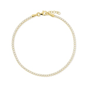 14K Solid Gold Tennis Bracelet with 2mm Round-cut Cubic Zirconia Stones CZ link Gifts for Her