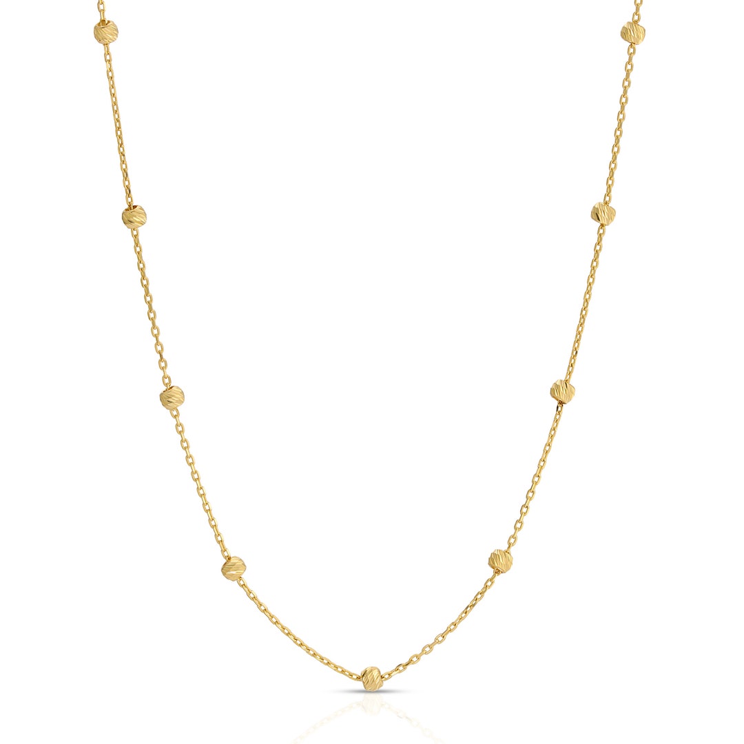 Solid 14k Gold Diamondcut Bead Chain Necklace, Gold Bead Chain Necklace, Gold Ball Chain