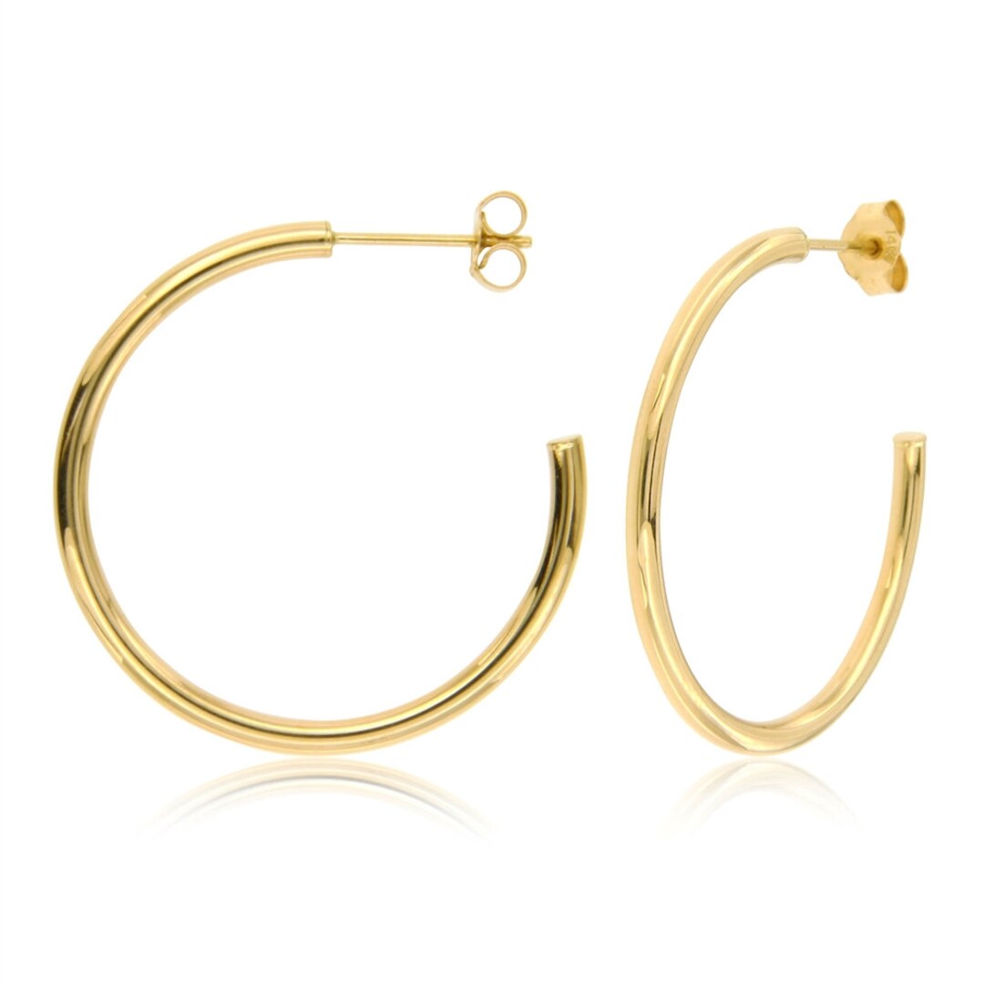 14k Real Gold 2mm J-hoop Earrings Gold C-hoops Real Gold - Etsy
