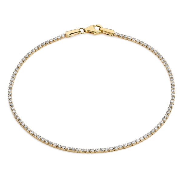 14k Solid Gold Rundschliff Zirkonia Tennis Armband Zierliche Fußkettchen Geschenke für sie