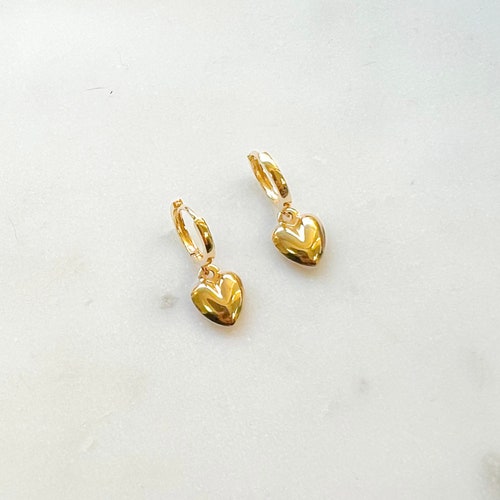 Gold Heart Hoops Small 14k Solid Gold Open Hoop Earrings Etsy
