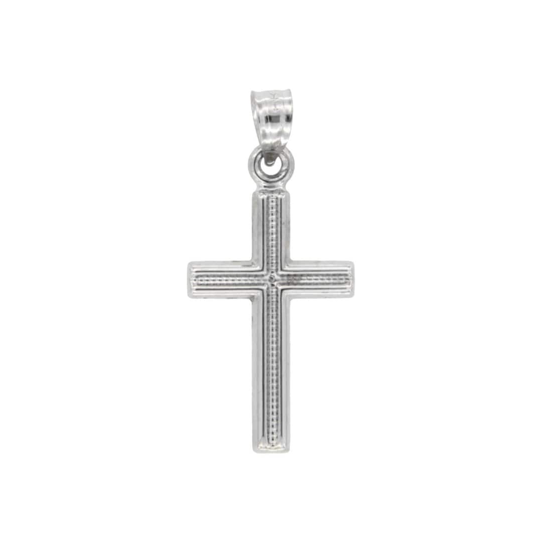14k Real White Gold Cross Charm, White Gold Cross, 3D Cross Pendant