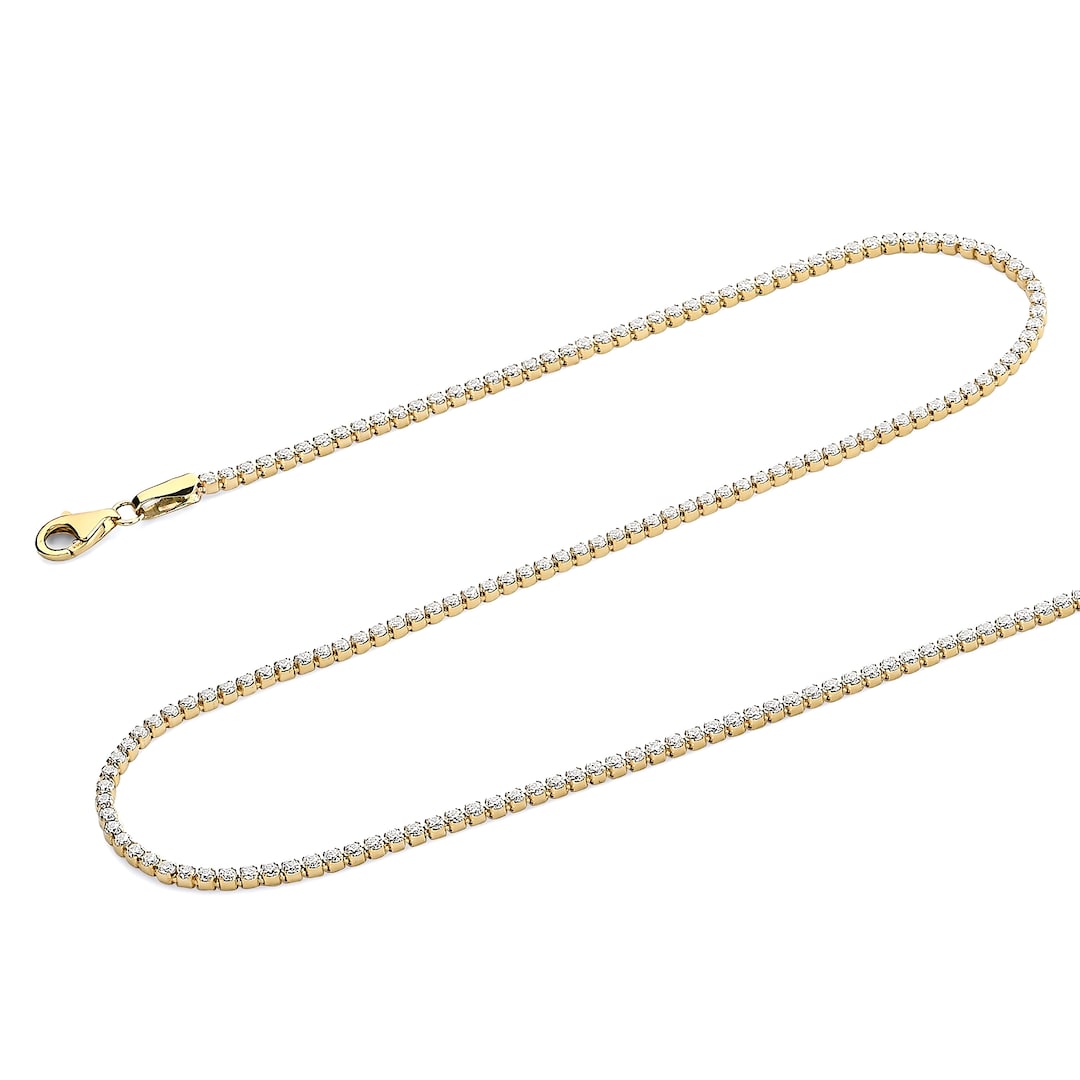 14k Solid Gold Tennis Necklace With Cubic Zirconia Stones, Gold Tennis