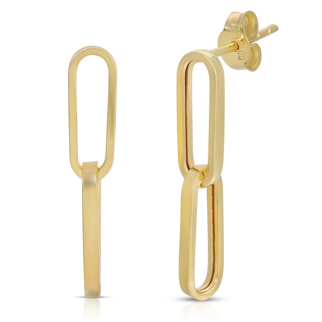 14k Real Gold Paperclip Drop Earrings, Link Earrings, Dainty Womens