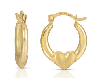 10k or 14k Real Gold Heart Hoop Earrings, Dainty Heart Hoops, Mini Heart Hoops, Gifts for Her, Gold Heart Earrings