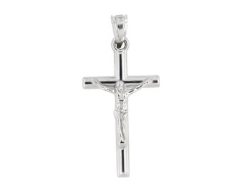 14k Real White Gold Crucifix Charm, white gold cross, 3D Cross Pendant, Gift for Her, Gift for Him