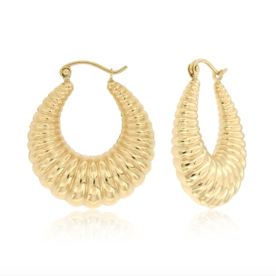 10k or 14k Real Gold Shrimp Hoop Earrings Chunky Gold Hoops Gold