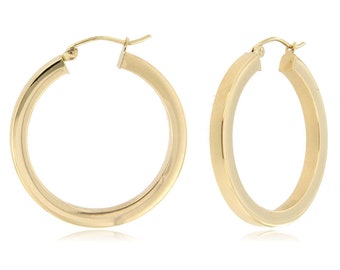 14k Real Gold Square Tube Hoop Earrings, Square edge hoops, gold tube hoops, everyday hoops