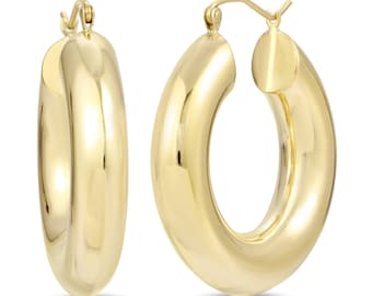10k Real Gold 6.5mm Stamped Hoop Earrings, Chunky Gold Hoops, Donut Hoops, Gift for Her