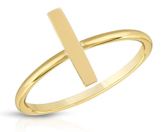 14K Solid Gold Line Bar Ring / Women's Gold Statement Ring/ Gold Minimalistic Ring / Gold Stackable Women's Ring