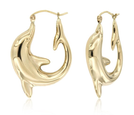14k Real Gold Dolphin Hoops Gold Dolphin Earrings Dolphin