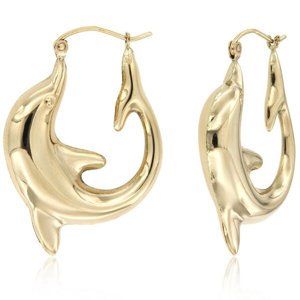 14k Real Gold Dolphin Hoops, Gold Dolphin Earrings, Dolphin Stamped Hoops, Sealife Jewelry, Gifts for Her