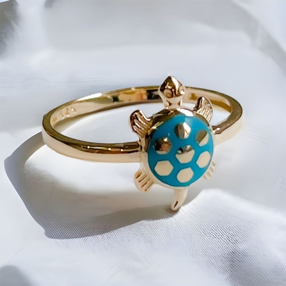 Buy Vintage Movable 14K Tri Color Gold Turtle Ring With Baby Inside Online  in India - Etsy