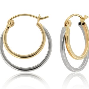 14K Real Gold Two-tone Tube Hoop Earrings / Two-tone Tube Hoops / Two-tone gold hoops