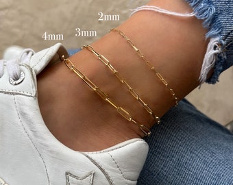 14K Solid Gold Paper Clip Chain Anklet Dainty Link Women Anklets Real Gifts for Her