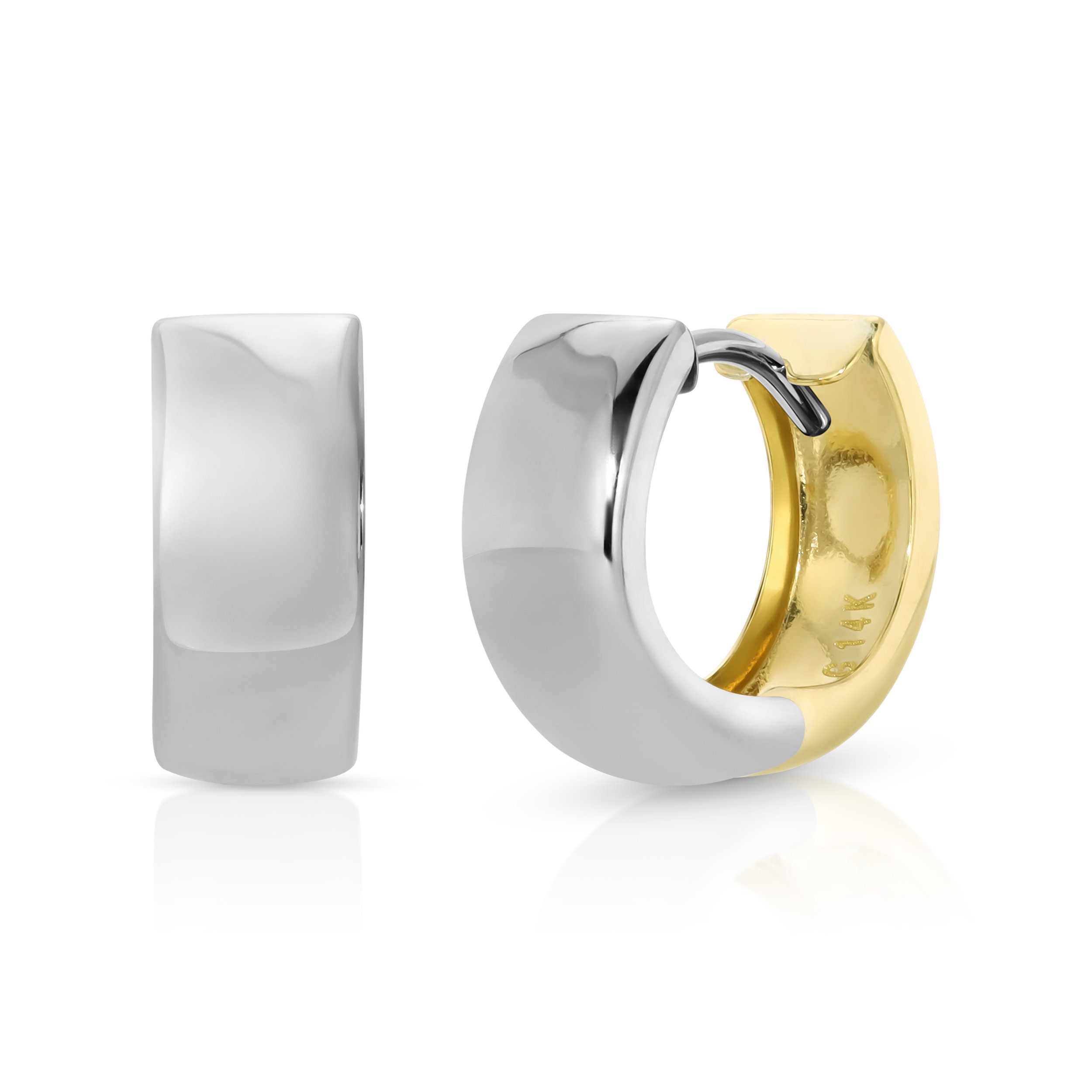 Two tone gold huggie earrings deals