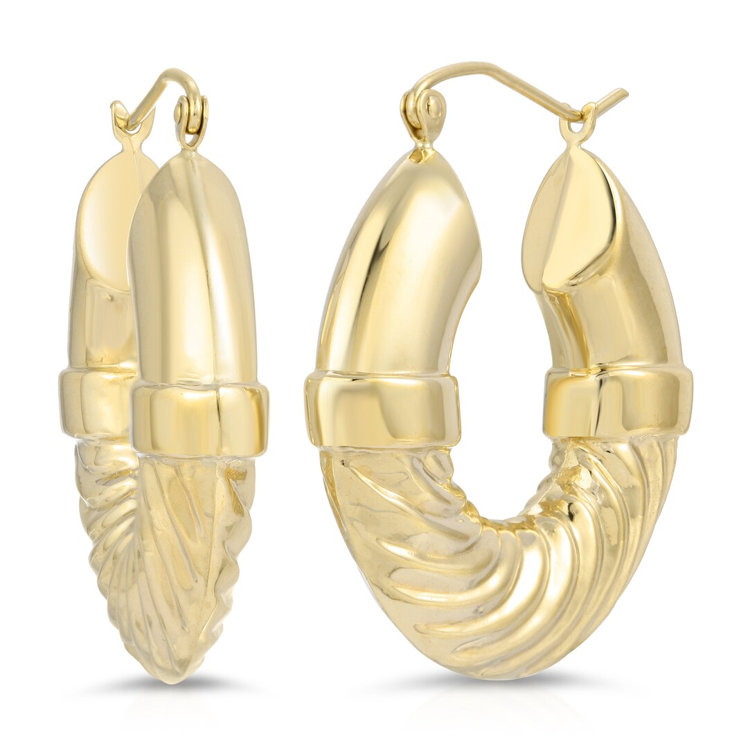 14k Gold Chunky Hoops / 14k Real Gold Hoops With Twist Design / Unique