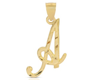 10k Solid Gold Cursive Script Initial Charm with Diamond-cut detail Personalized Jewelry Pendant Necklace Gifts for Her