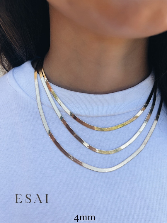 10k Solid Gold Herringbone Chain 4mm Herringbone Real Gold Chain