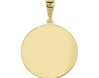 14K Solid Gold Disc Charm Engravable Pendant Gifts for her Gifts for him