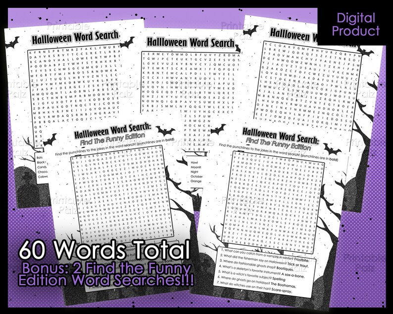 Halloween Themed Word Search Printable Bundle in English Etsy