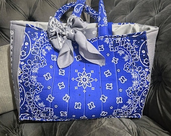 Blue and Gray Bandana Tote