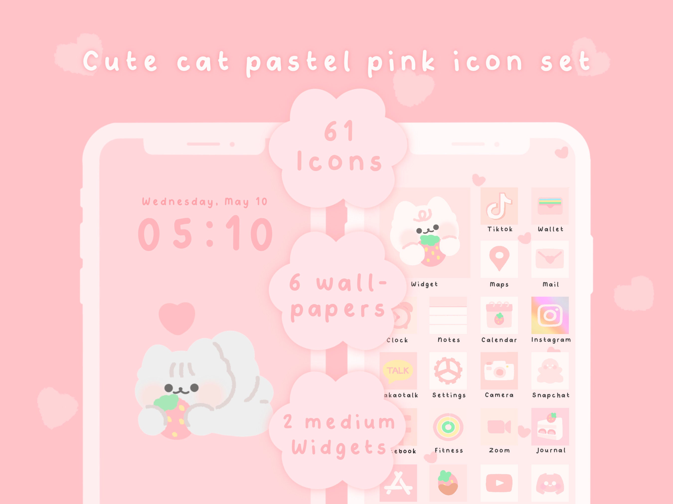 Cute Pink Ios Icons Kawaii Cats Icon Bundle With App Icons 