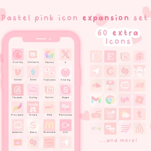 EXPANSION SET: Pastel pink icon expansion set iOS & Android app icons | pastel | home screen icons | kawaii hand drawn