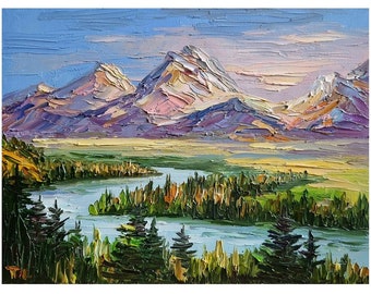 Grand Teton Oil Painting, Wyoming Mountain Landscape Art (6x8 inches)