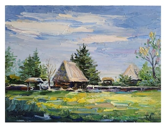 油絵　カルパティア山脈 支援のため、この絵を販売する。 トランスアルピナの絵画：カルパティア山脈の風景油絵（12x10インチ