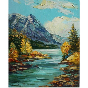 Lake Louise Painting Fall Landscape Painting Mountain Art Fall Painting National Park Alberta Wall Art 10 by 8 inches