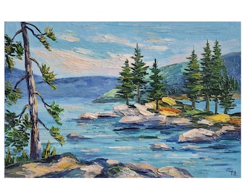 Original Lake Tahoe Painting,Original Landscape Paintings,California Landscape,Original Art,Wall Art ,8 by 12 inches