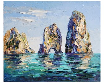 Capri Painting,Original Seascape Painting,Landscape Painting,Amalfi Coast,Italy Landscape,Sunset Painting,Nusery Wall Art,10 by 12 inches