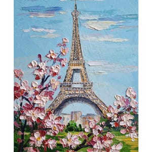Original Paris Oil Painting Eiffel Tower Painting Spring Paris Painting Travel Gifts Wall Art 12 by 8 inches