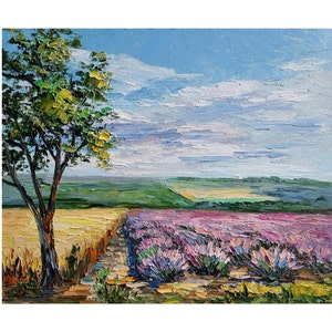 Lavender Painting Flower Field Countryside Painting Tuscany Landscape Lavender Field Landscape Painting Floral Wall Art 10 by 12 inches