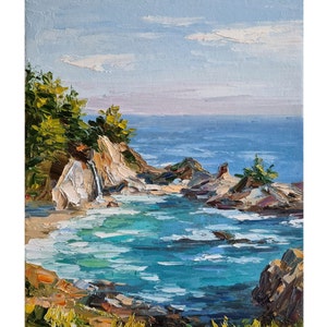 McWay Falls Painting Big Sur Monterey Painting Mountain and Ocean wall art Oil painting Cliff Landscape painting wall decor 10 by 8 inches