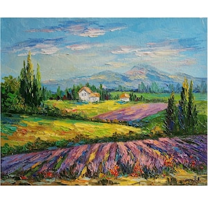 Original Tuscany Oil Painting Lavender Field Landscape Oil Painting Tuscany Painting on Canvas Travel gift Wall Art 13 by 16 in