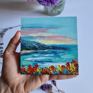 California Seascape Painting California Wall Art California Seascape Beach Painting Impasto Painting Nursery Wall Art 4 by 4 inches
