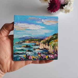 Laguna Beach California California Wall Art Ocean Painting Wall Art Impasto Cliffs Seascape Painting Oil Painting 4 by 4 inches