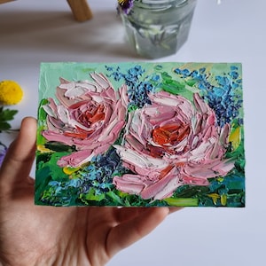 Rose Painting Oil Impasto Painting Summer Flower Floral Painting Small Painting Wall Art 3.5 by 5 inches