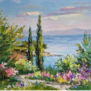 Original Corfu Greece Landscape Oil Painting Greece Landscape Paintings Corfu Island Painting 10 by 10 Inches